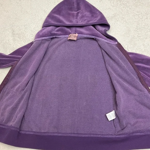 🔥4/$15🔥 JUICY COUTURE ‘Queen of Stuff’ Purple Velour Hoodie Full Zip Sweatshirt - Picture 3 of 10
